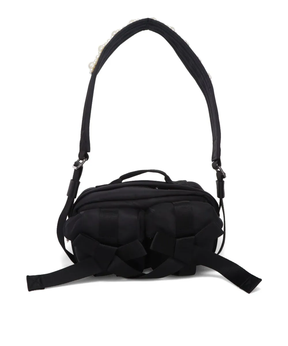 BEADED CLASSIC BOW CROSSBODY BAG - BLACK/PEARL