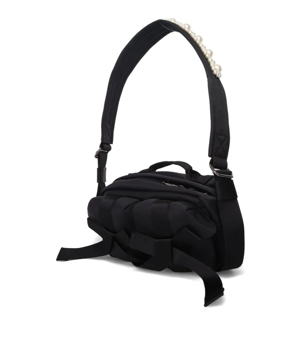 BEADED CLASSIC BOW CROSSBODY BAG - BLACK/PEARL