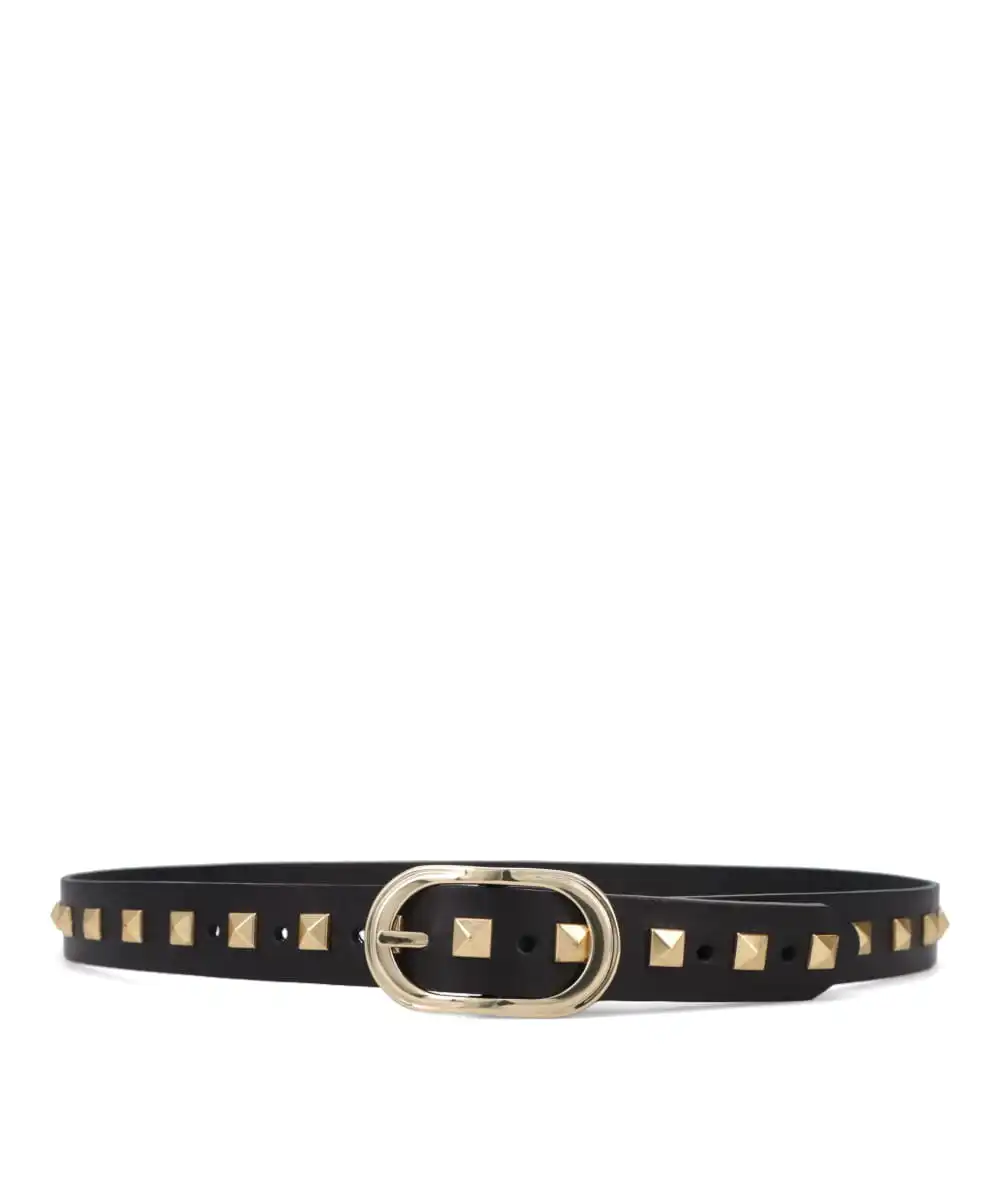 STUDDED GOLD BUCKLE LEATHER BELT