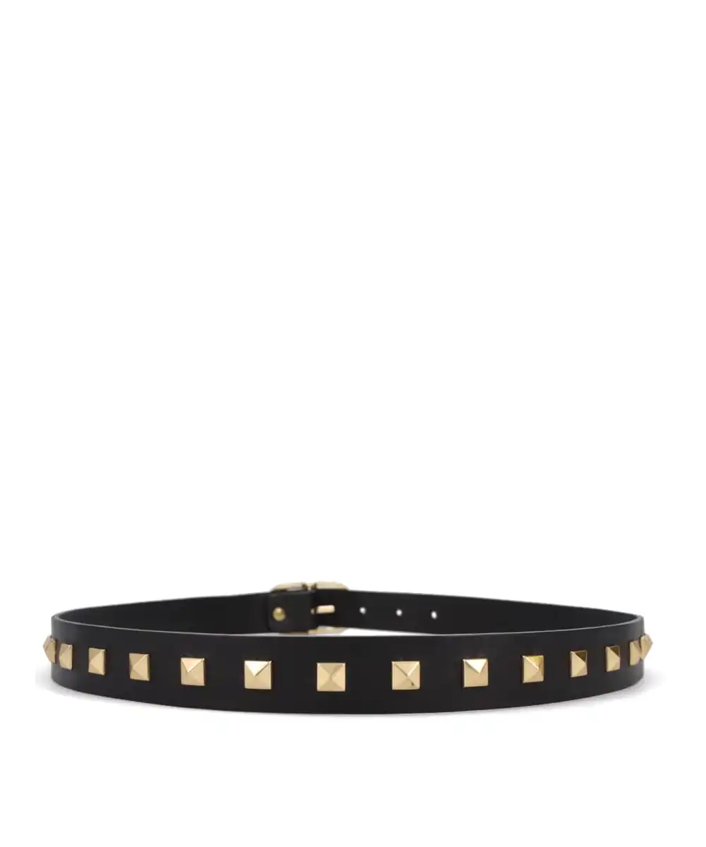 STUDDED GOLD BUCKLE LEATHER BELT