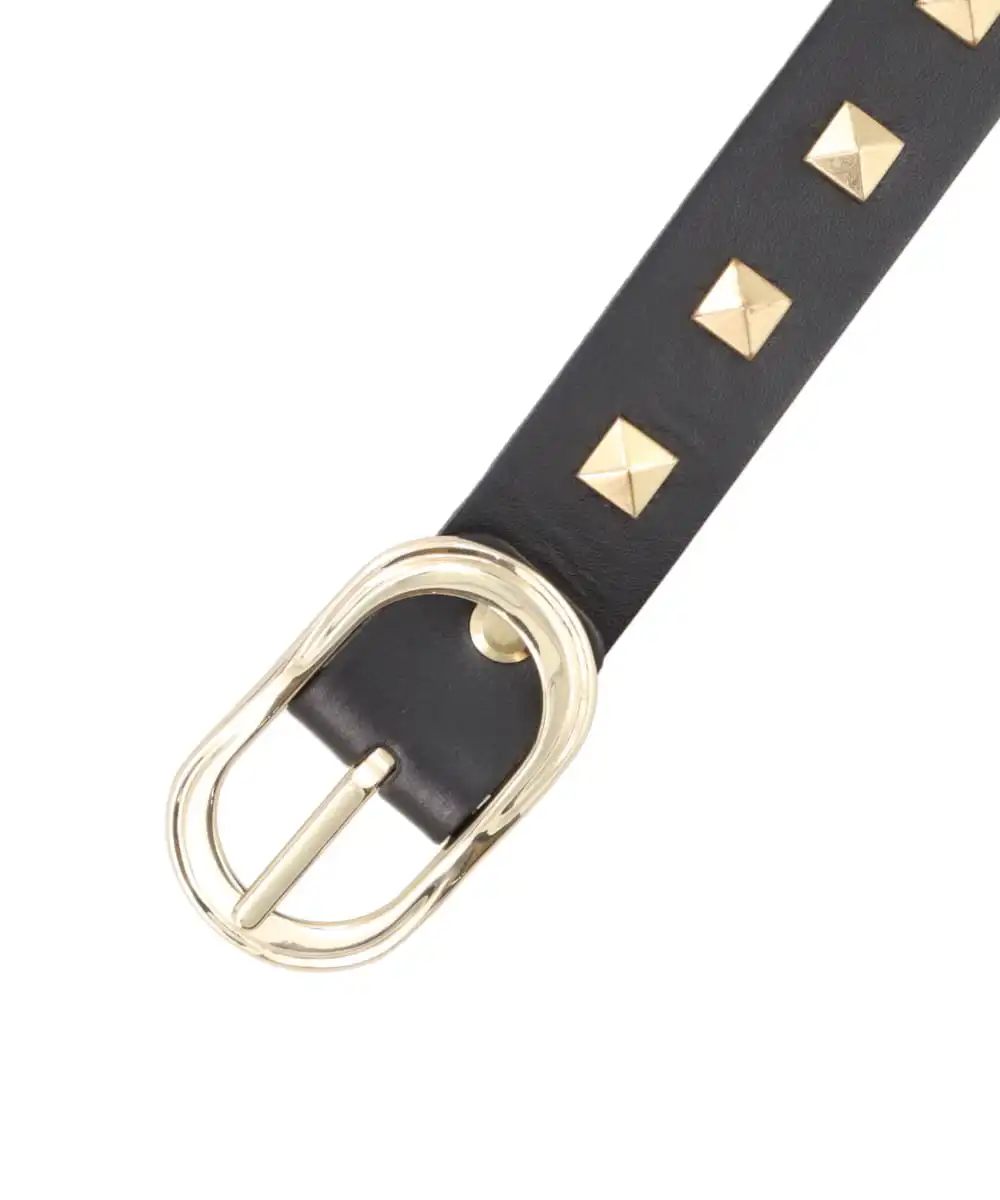 STUDDED GOLD BUCKLE LEATHER BELT