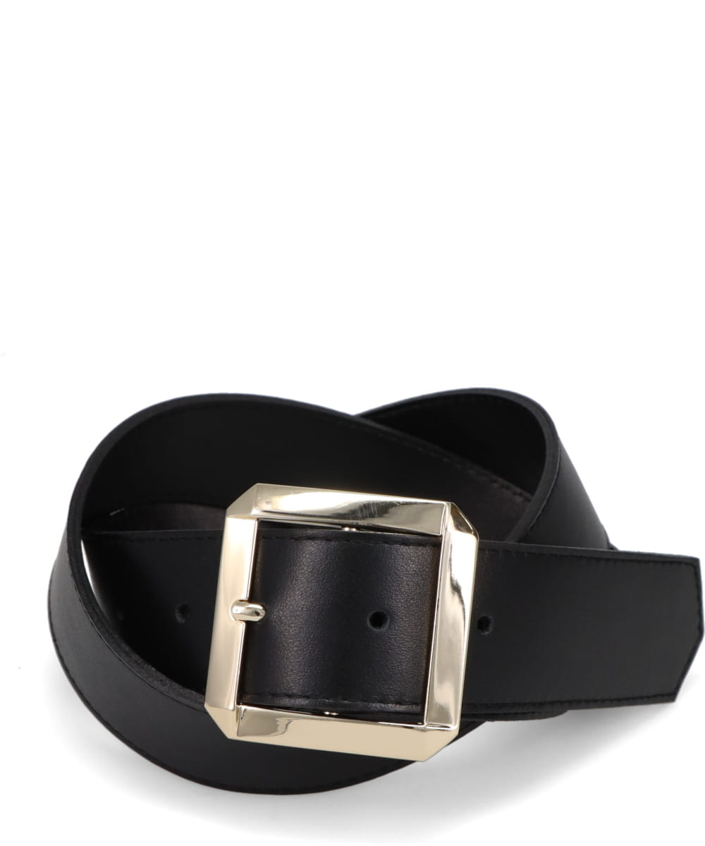 LARGE GOLD BUCKLE BELT BLACK LEATHER