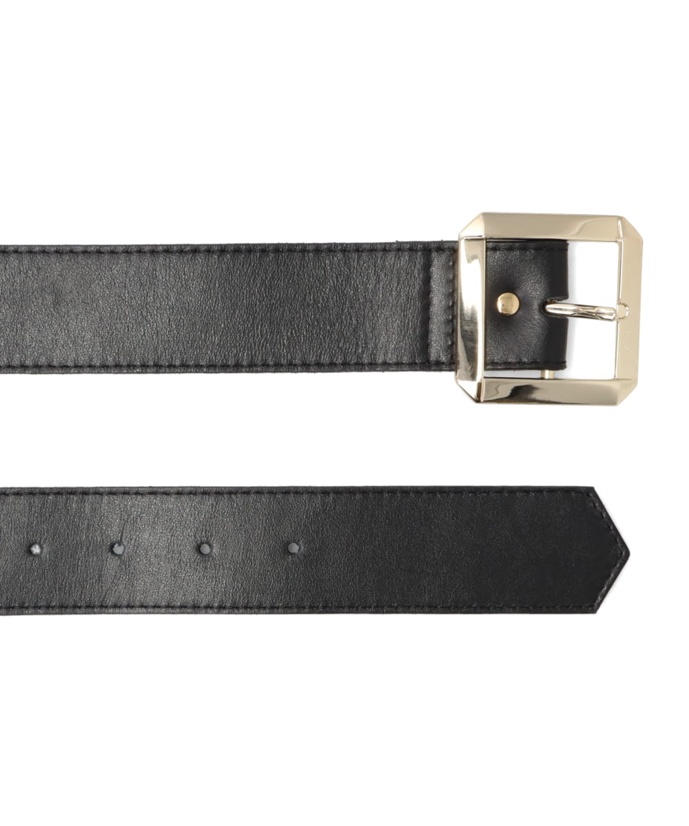 LARGE GOLD BUCKLE BELT BLACK LEATHER