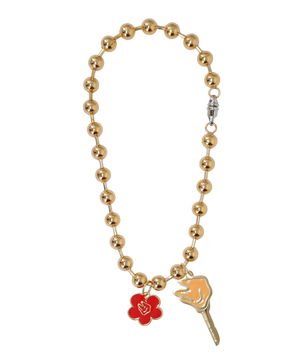 LARGE BALL CHAIN FULL FLOWER & KEY NECKLACE