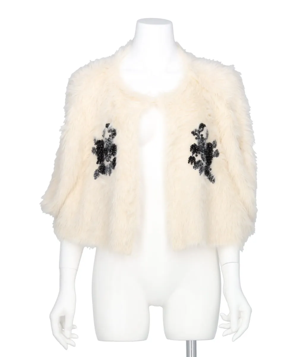 FUR KNIT BEAD EMBROIDERED BOLERO