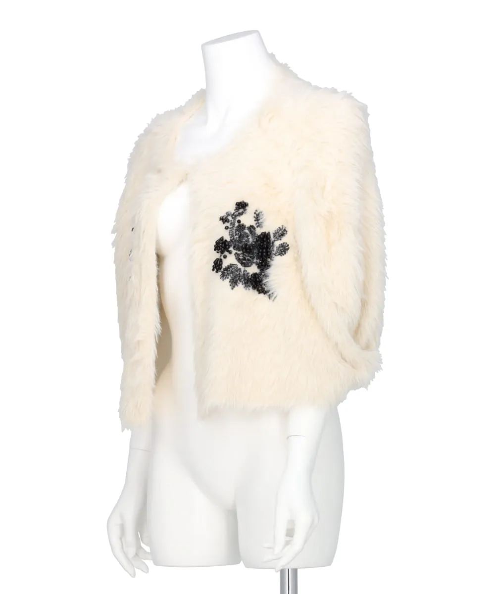 FUR KNIT BEAD EMBROIDERED BOLERO