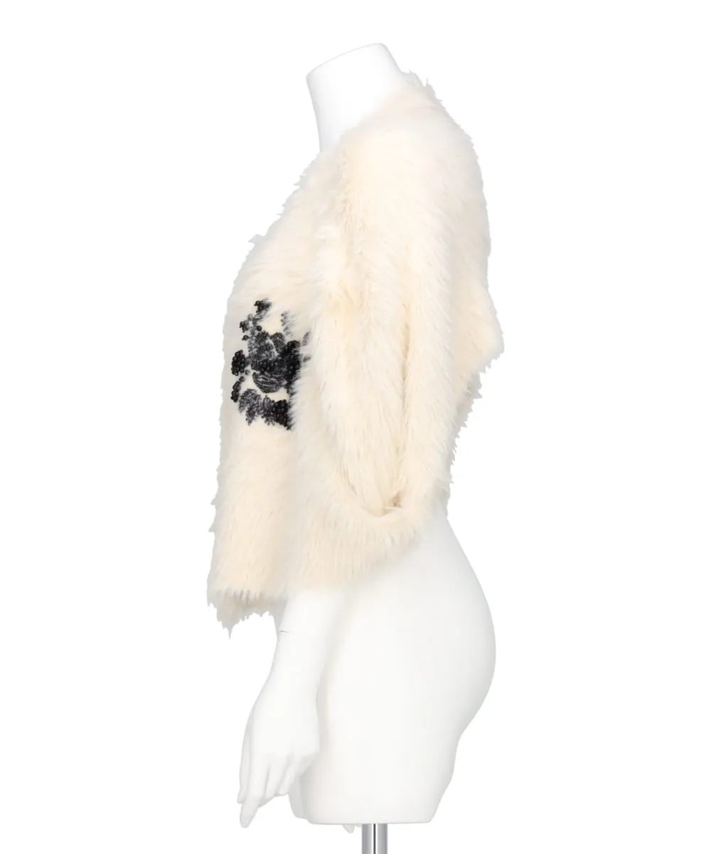 FUR KNIT BEAD EMBROIDERED BOLERO