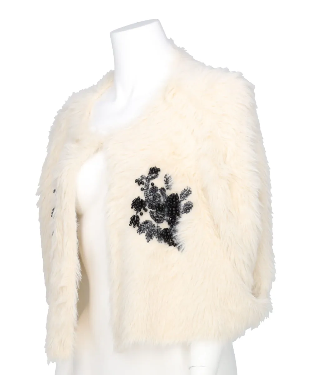 FUR KNIT BEAD EMBROIDERED BOLERO