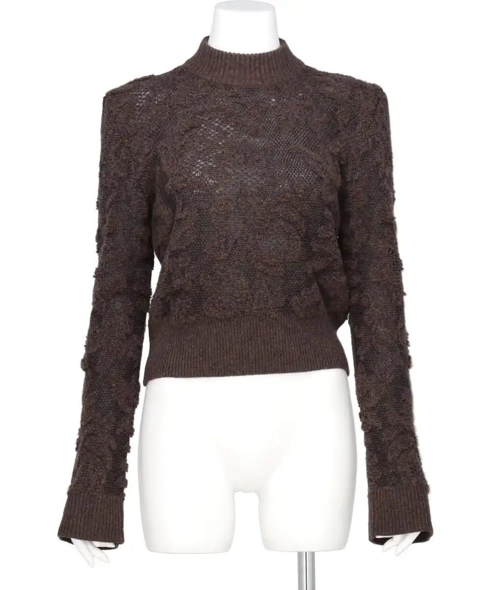 SQUARE SHOULDER LACE JACQUARD SWEATER