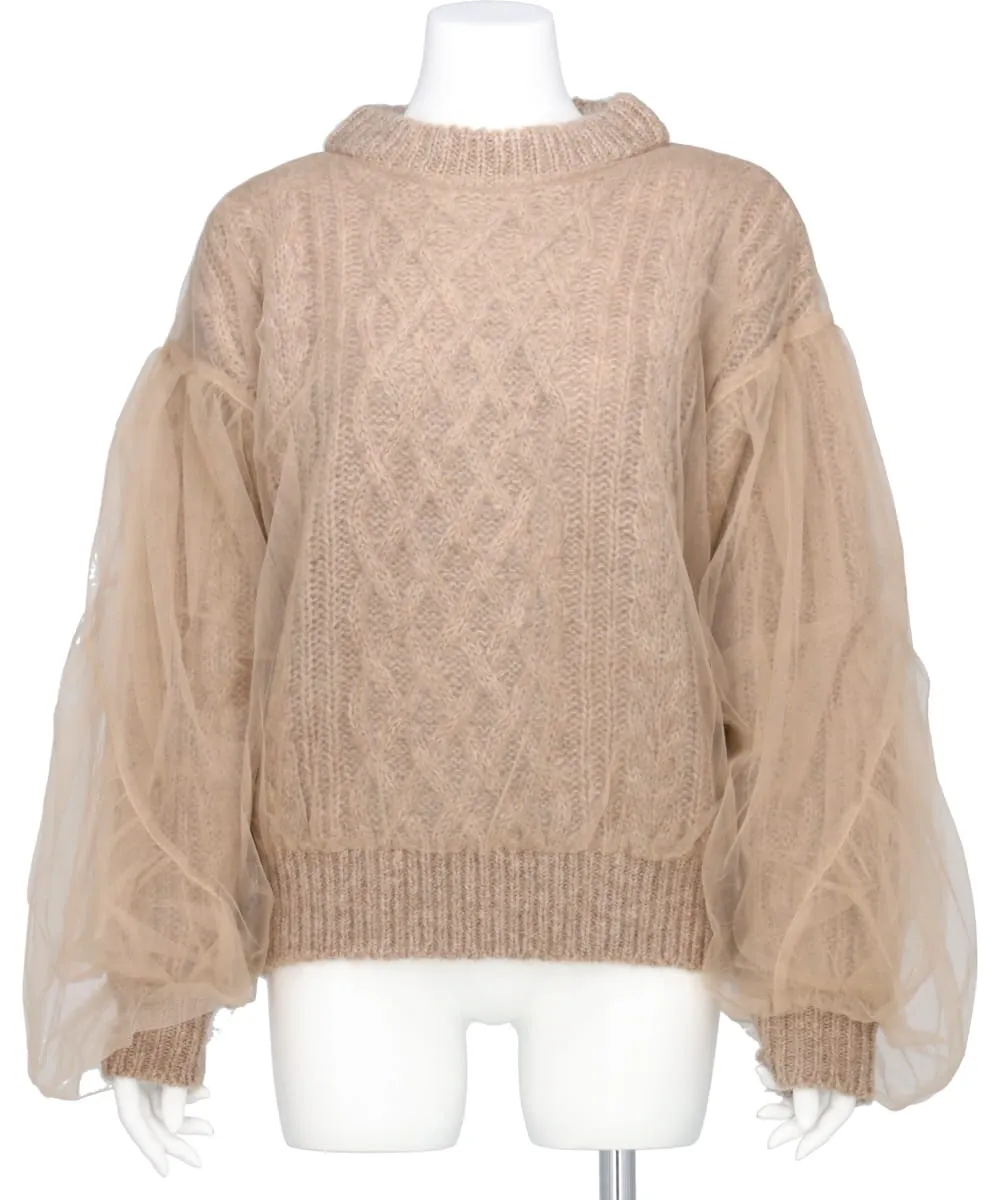 TULLE COVERED KNIT PULLOVER