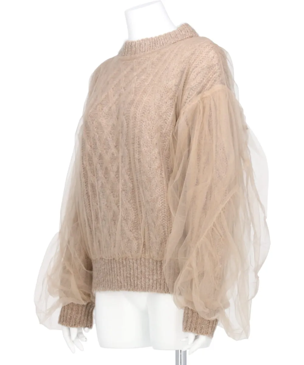 TULLE COVERED KNIT PULLOVER