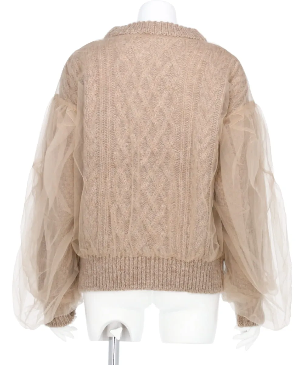 TULLE COVERED KNIT PULLOVER