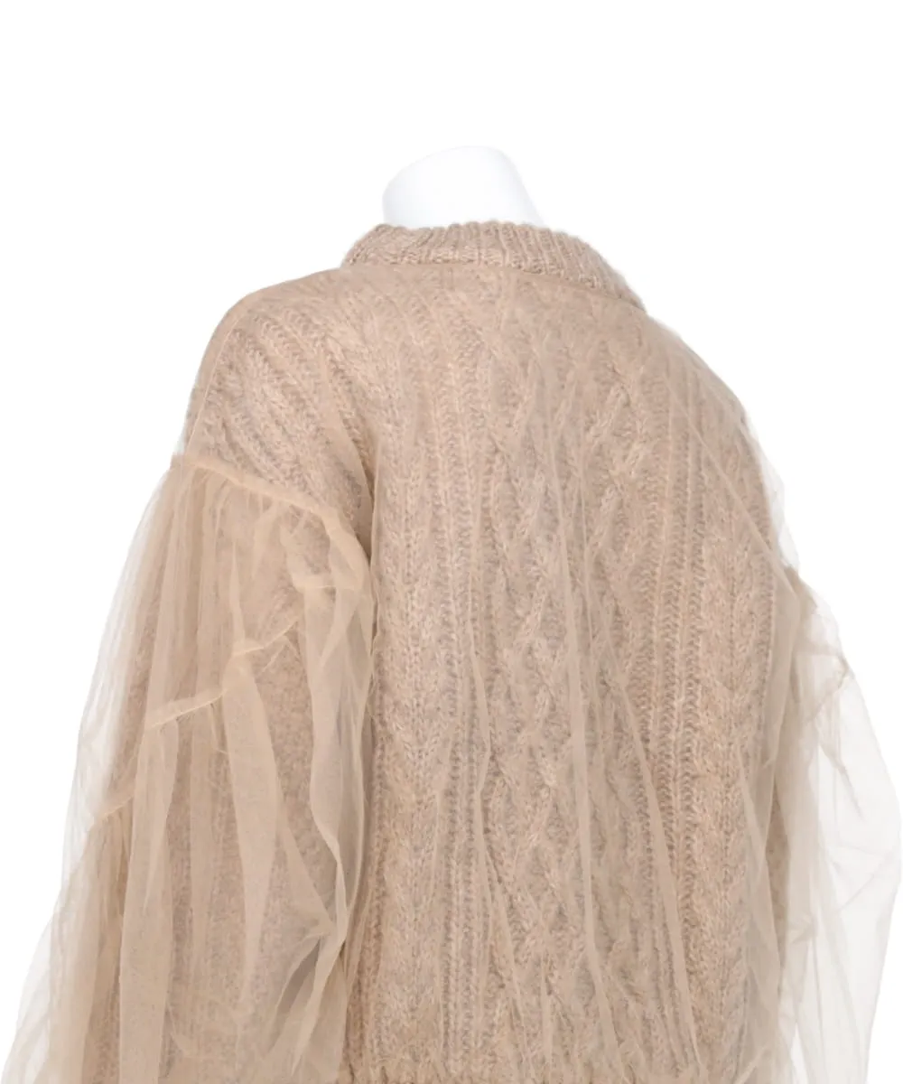 TULLE COVERED KNIT PULLOVER