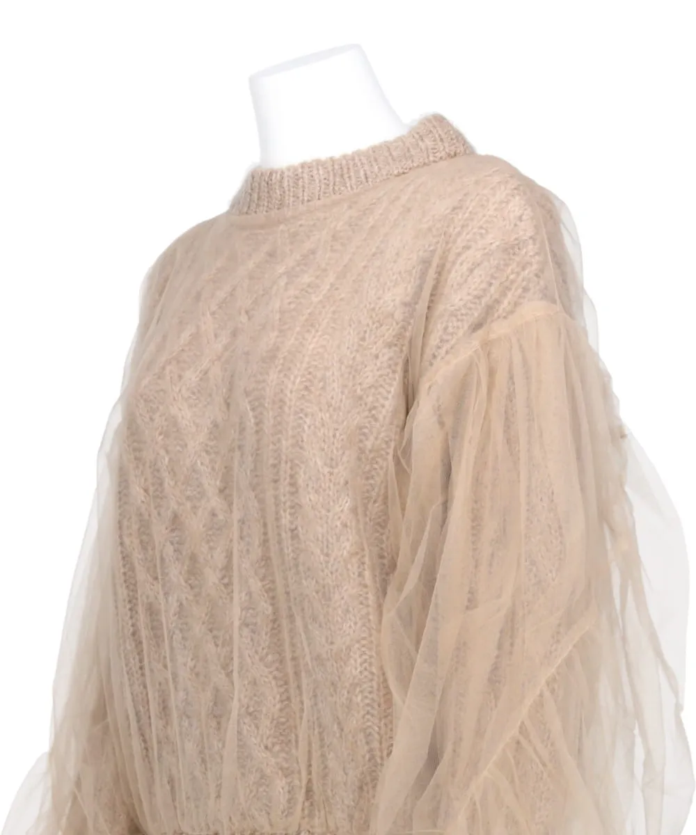 TULLE COVERED KNIT PULLOVER