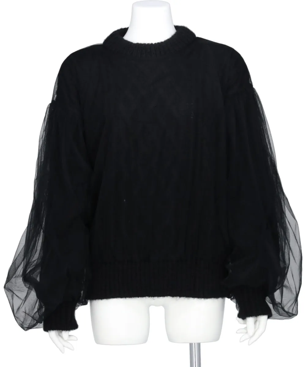 TULLE COVERED KNIT PULLOVER