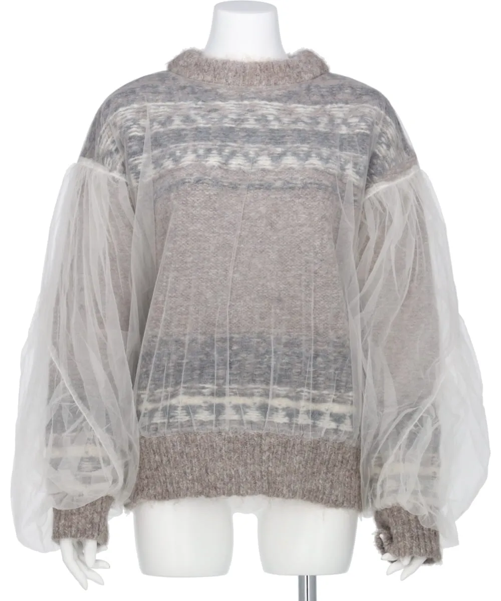 TULLE COVERED KNIT PULLOVER