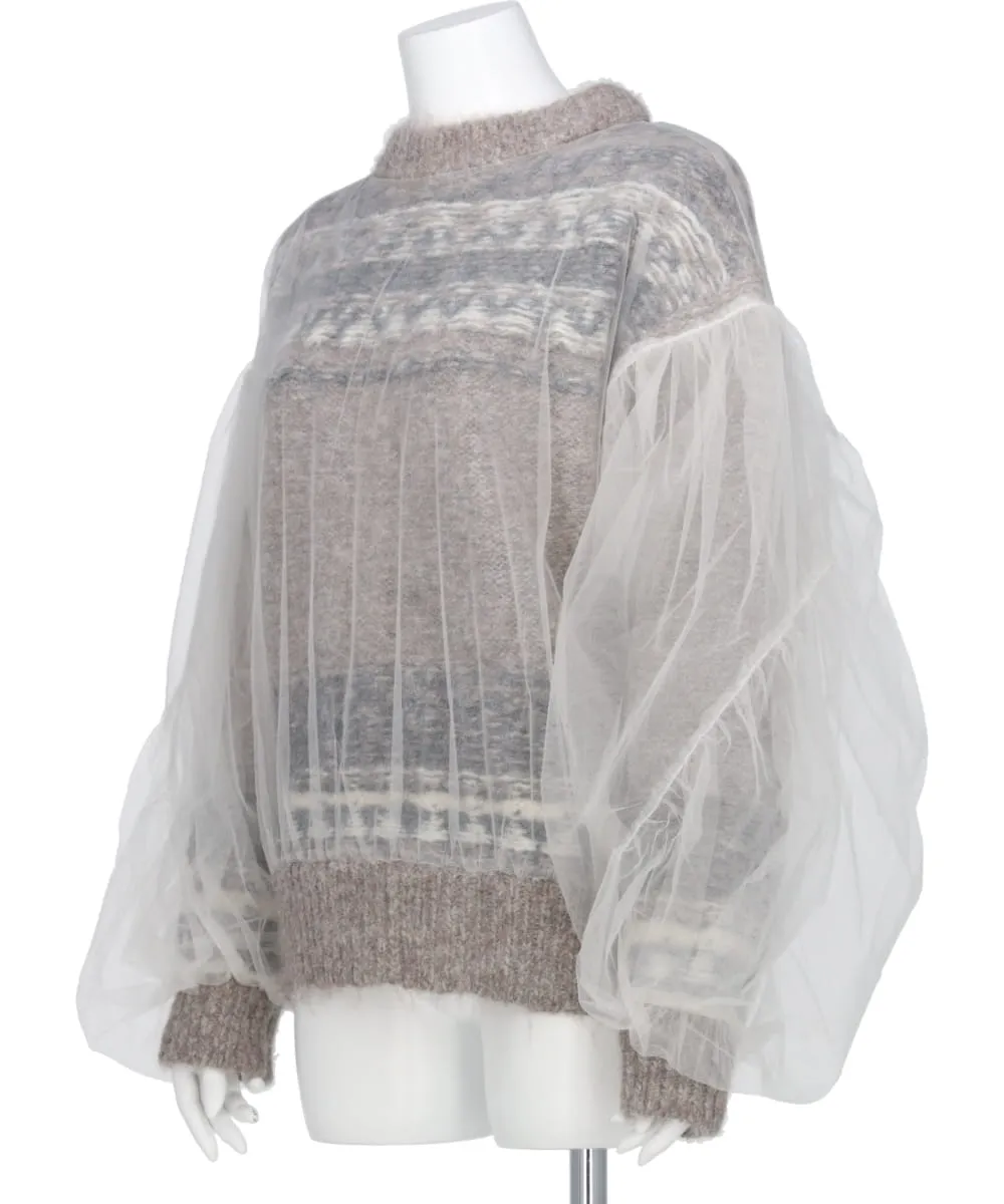 TULLE COVERED KNIT PULLOVER