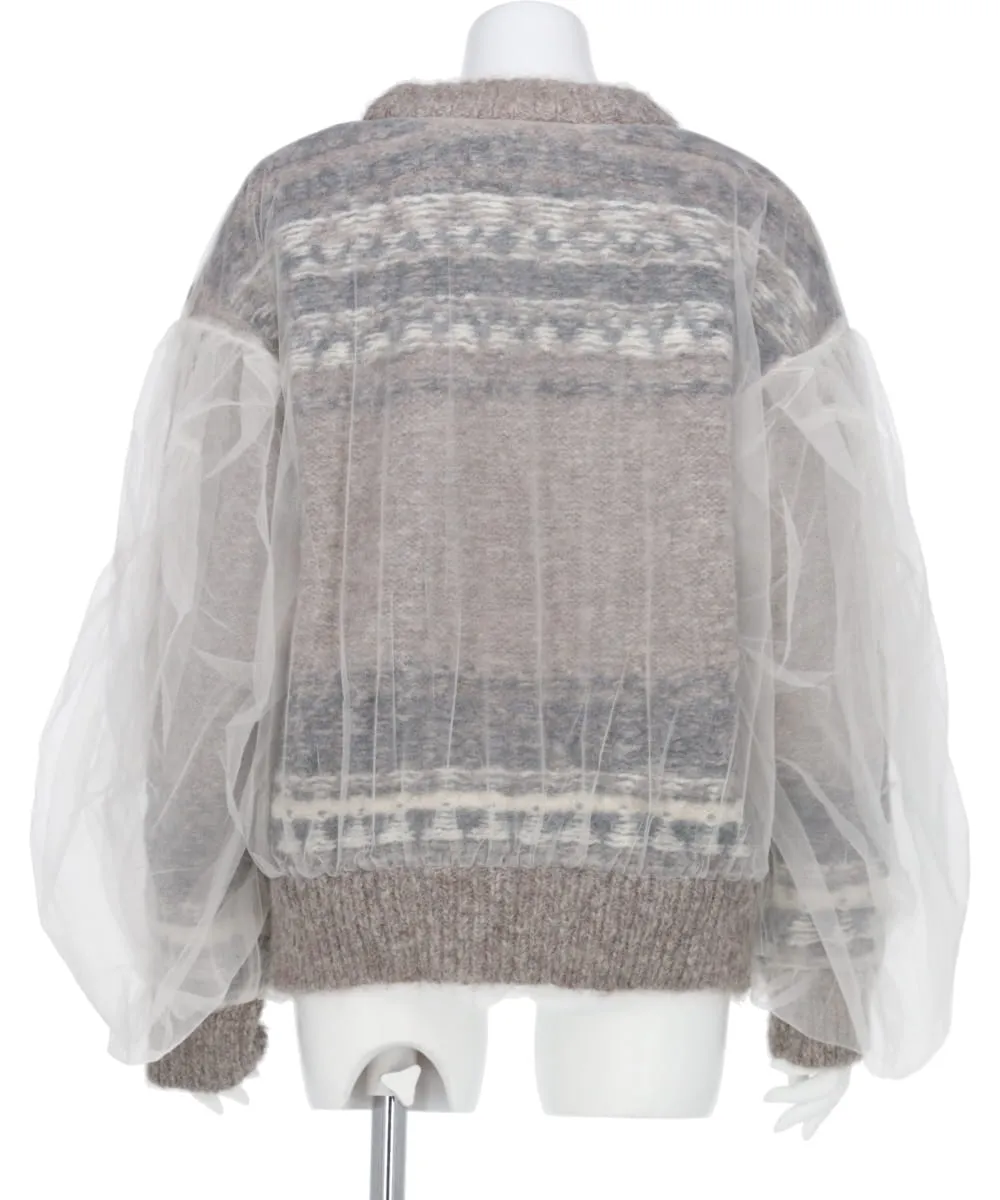 TULLE COVERED KNIT PULLOVER