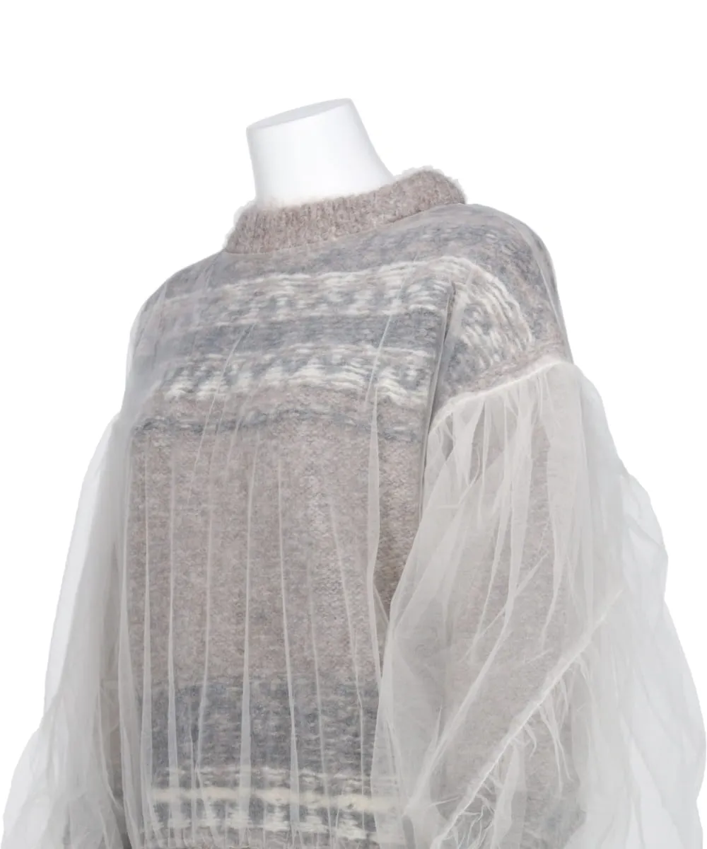 TULLE COVERED KNIT PULLOVER