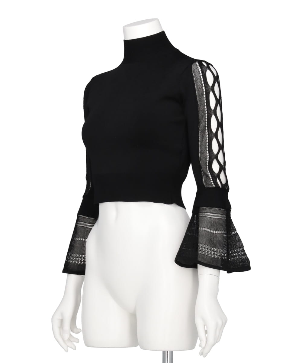 fetico トップス 黒 flared sleeve knit top