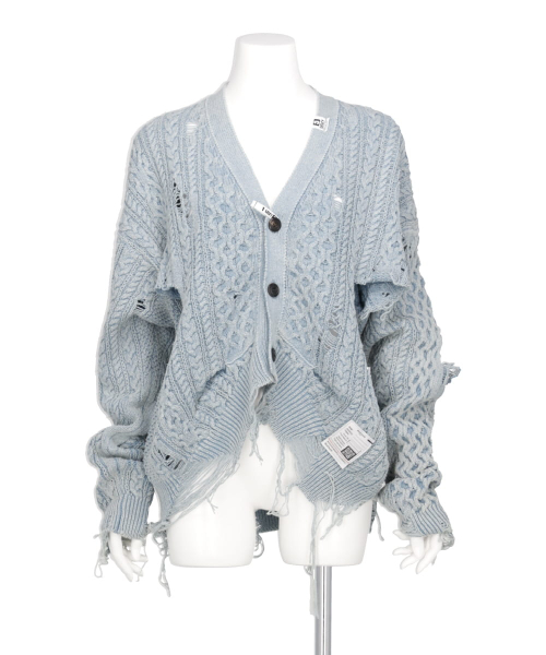 OVER DYED DISTRESSED KNIT CABLE CARDIGAN