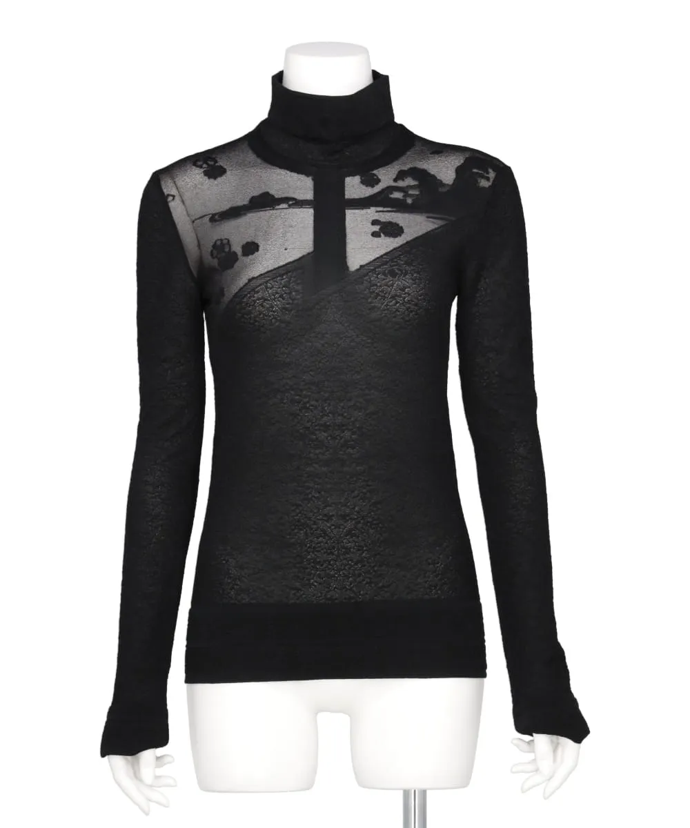 LANDSCAPE GRAPHIC SHEER KNITTED HIGH NECK TOP