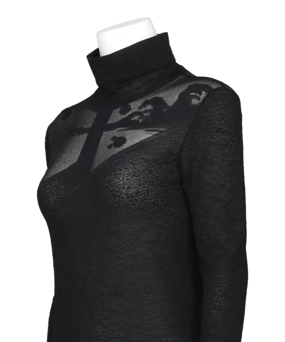 LANDSCAPE GRAPHIC SHEER KNITTED HIGH NECK TOP