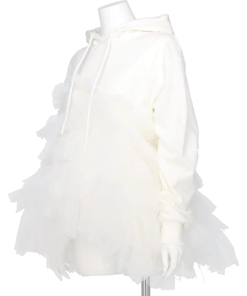 GATHERED TULLE HOODIE