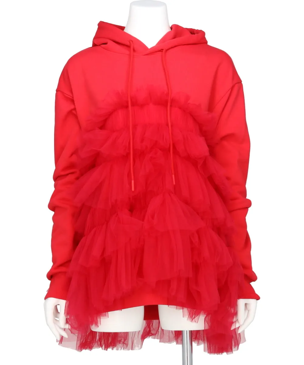 GATHERED TULLE HOODIE