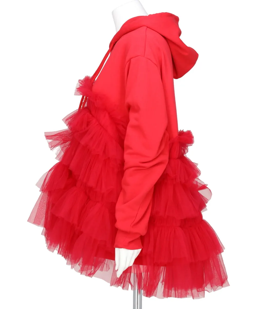 GATHERED TULLE HOODIE