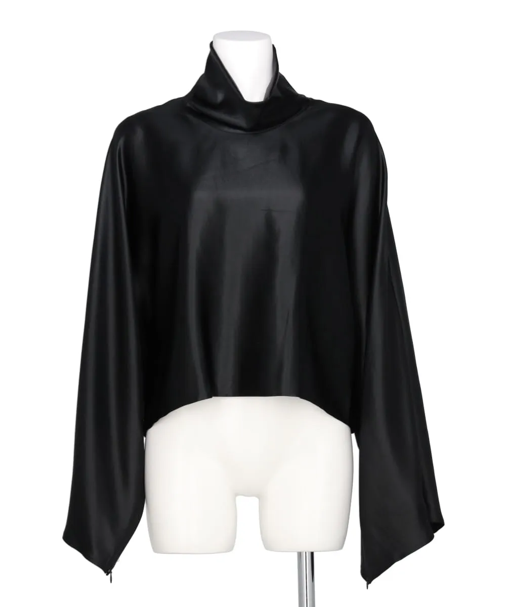 GLOSSY SATIN CAPE SLEEVE CROPPED TOP