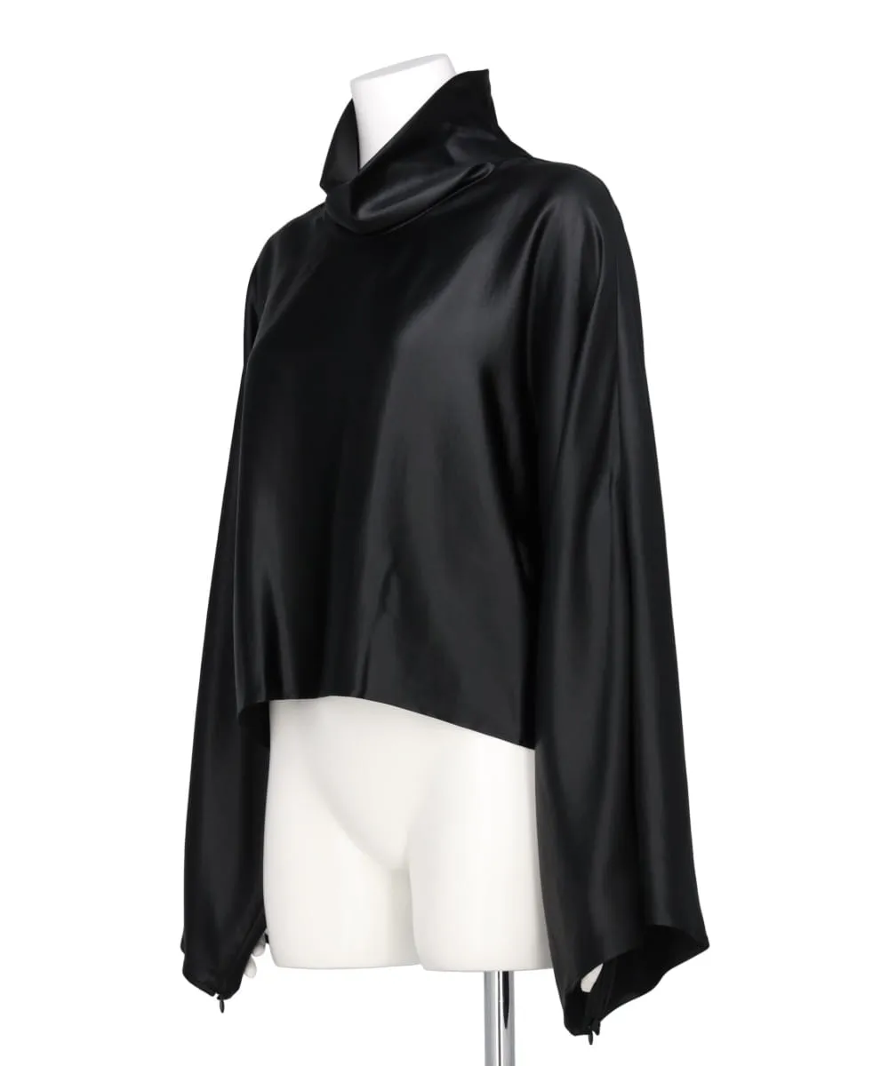 GLOSSY SATIN CAPE SLEEVE CROPPED TOP