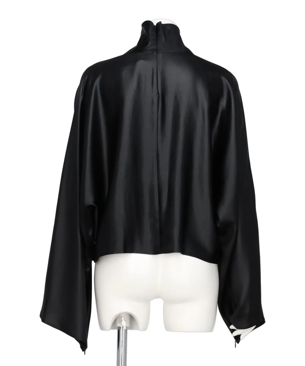 GLOSSY SATIN CAPE SLEEVE CROPPED TOP