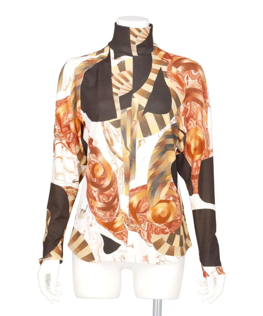 MARBLE PRINT HIGH NECK JERSEY TOP