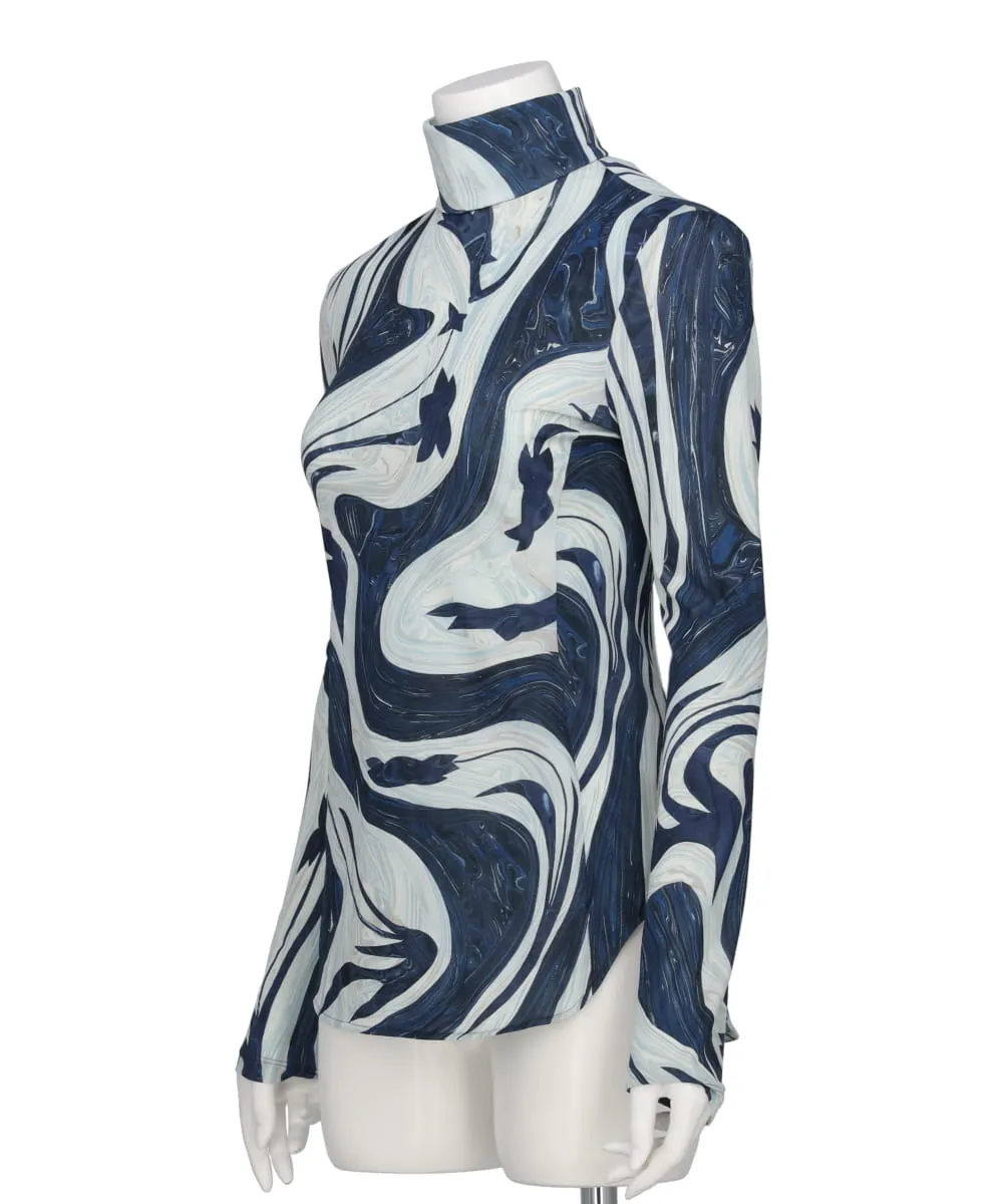 MARBLE PRINT JERSEY HIGH NECK TOP