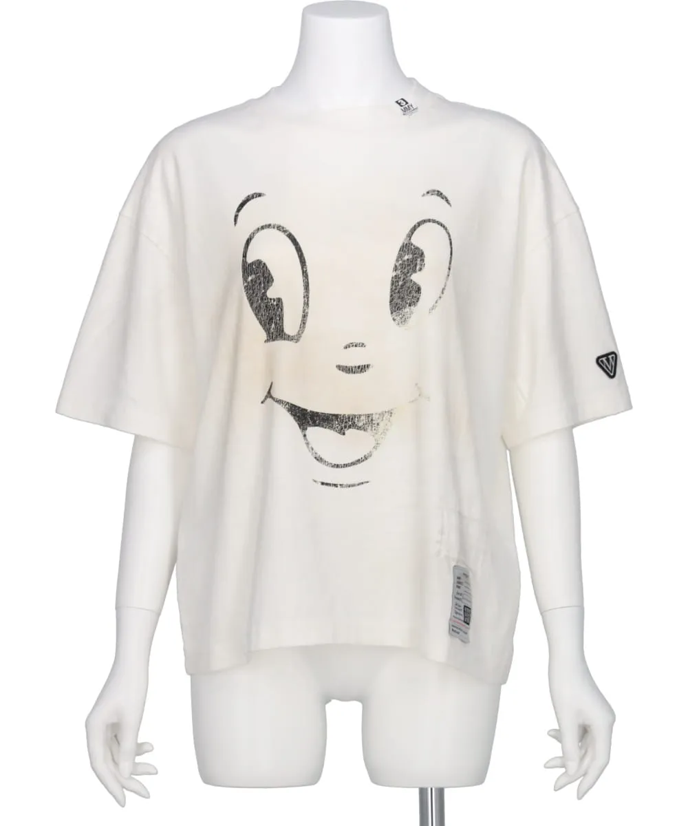 HAPPY FACE PRINTED DISTRESSED TEE