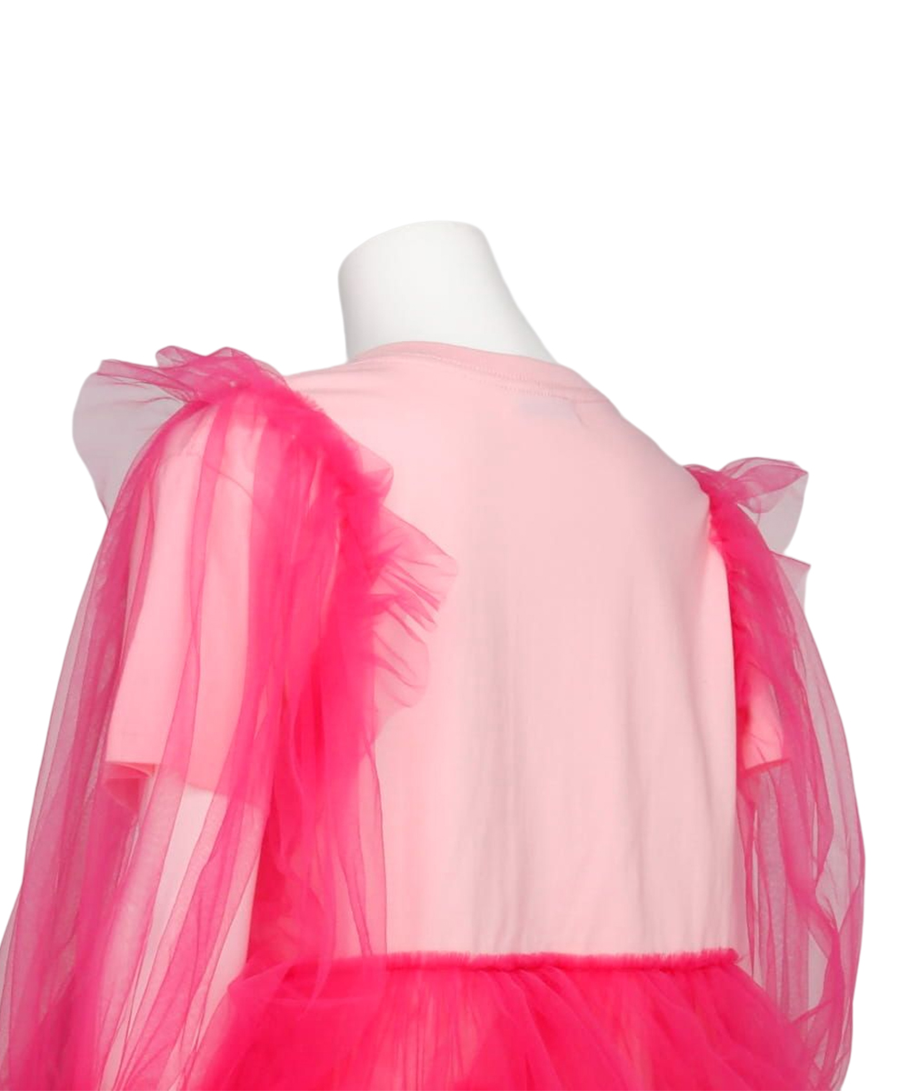 TULLE LAYERED PUFF SLEEVE T SHIRT