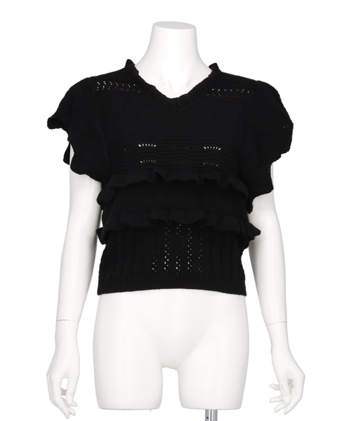 CROCHET FRILL KNIT TOPS