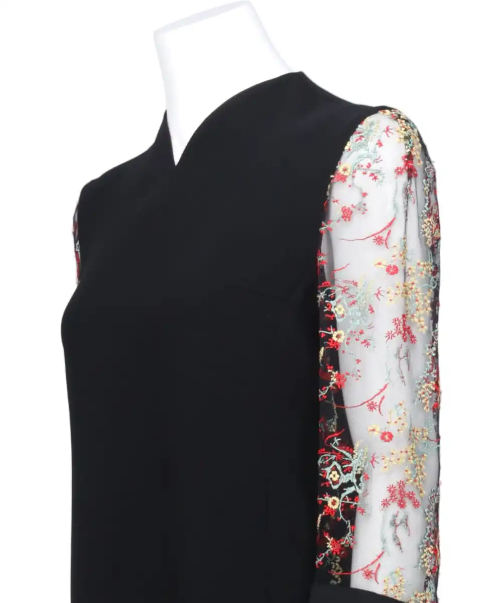 ACETATE POLYESTER FLORAL LACE-SLEEVE SHIRT