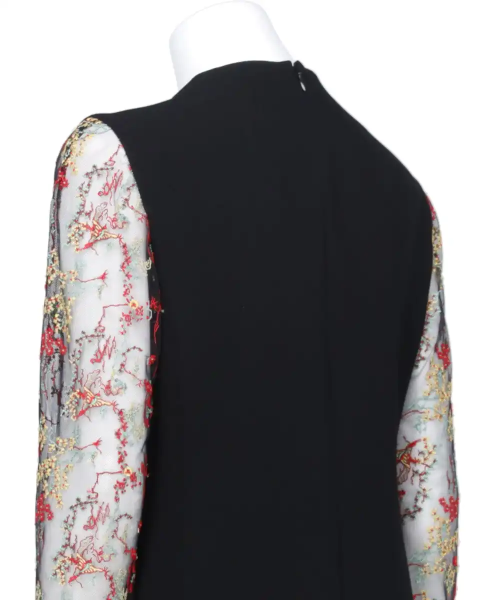 ACETATE POLYESTER FLORAL LACE-SLEEVE SHIRT