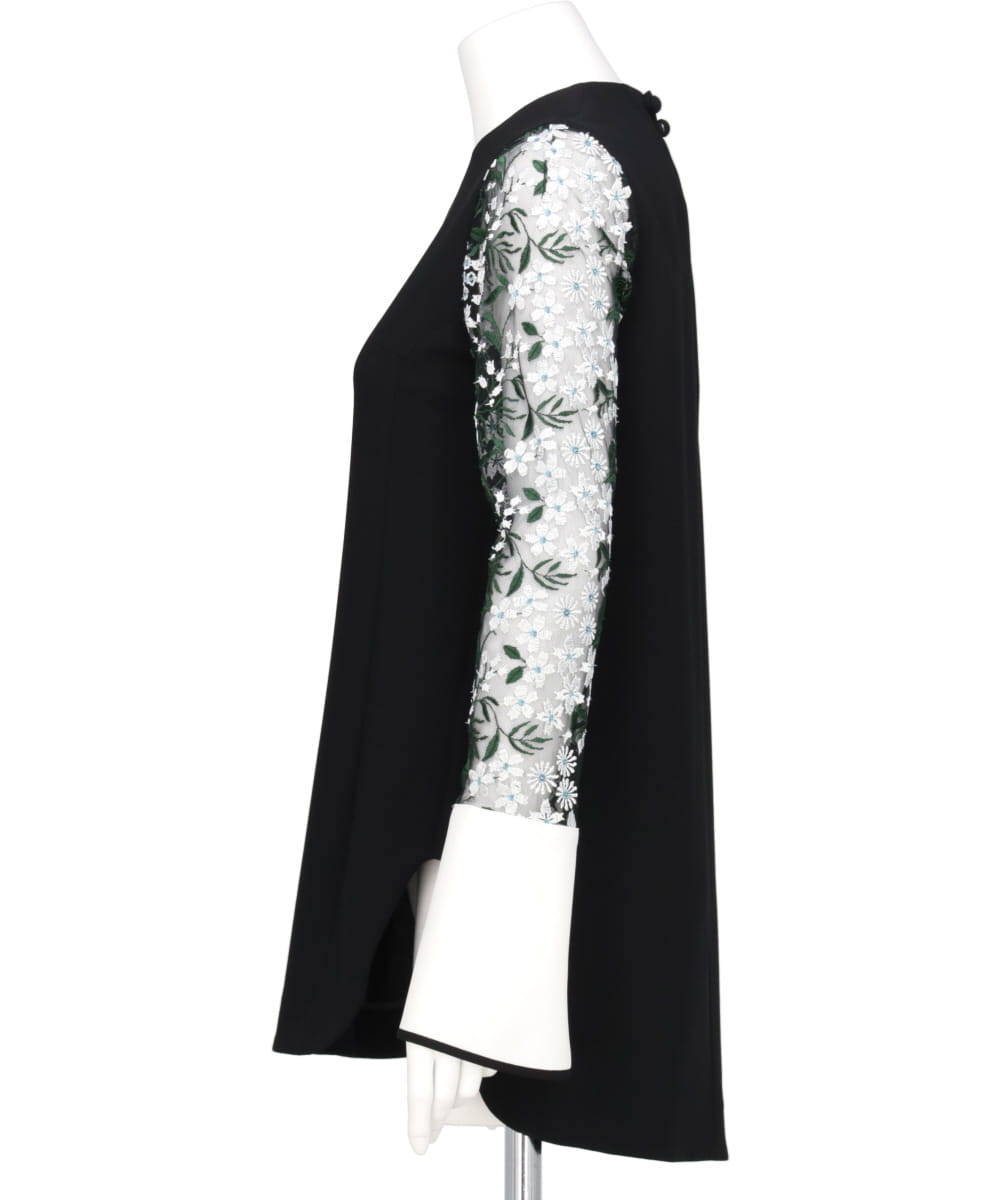 FLORAL LACE-SLEEVE CLASSIC TOP