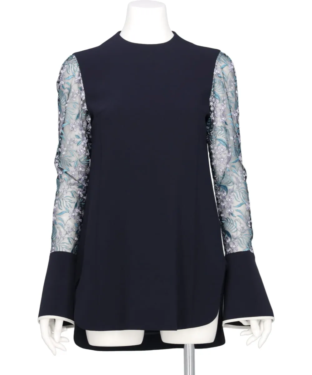FLORAL LACE-SLEEVE CLASSIC TOP