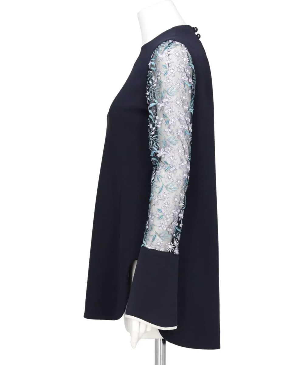 FLORAL LACE-SLEEVE CLASSIC TOP