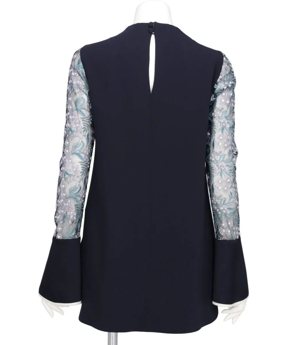 FLORAL LACE-SLEEVE CLASSIC TOP