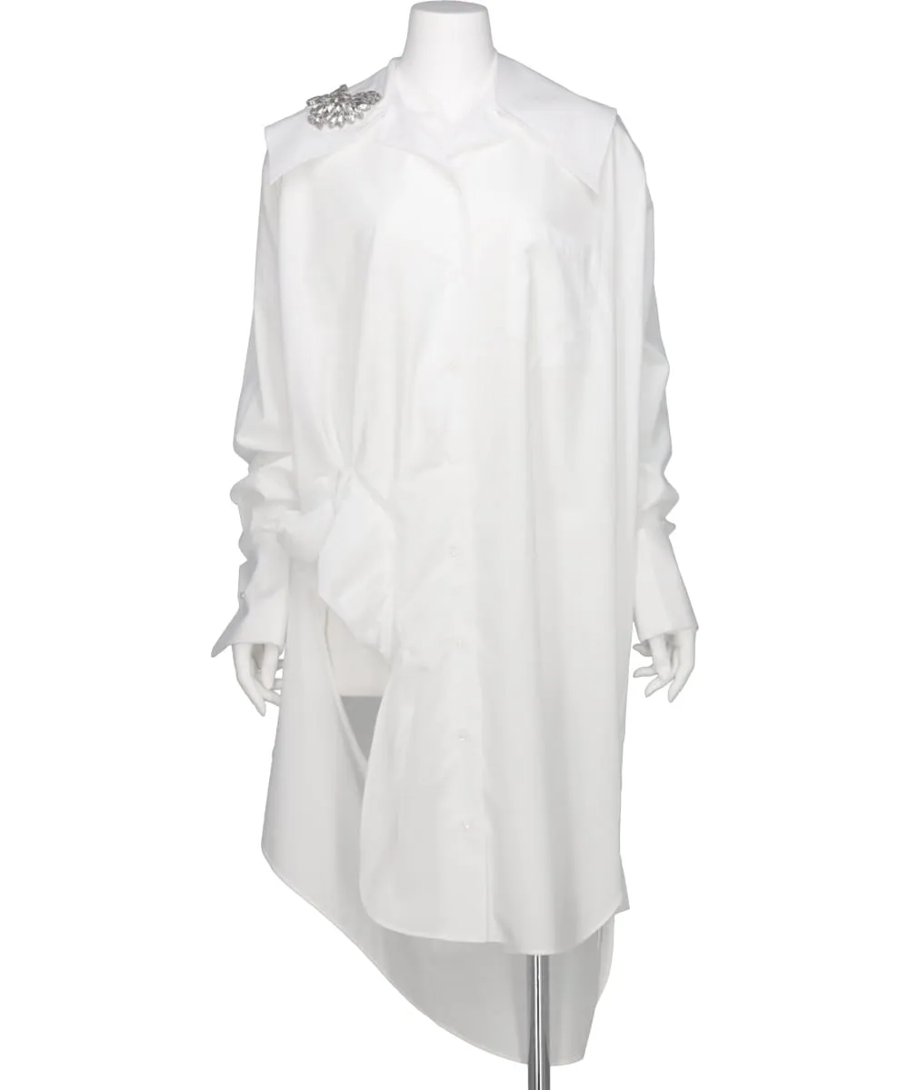 OVERSIZED GATHERED SLIT DETAIL SHIRT W/ EMB