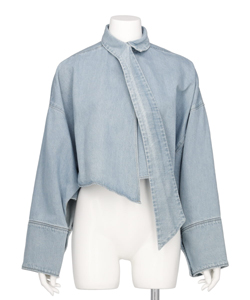 HEMP DENIM BOW TIE BLOUSE