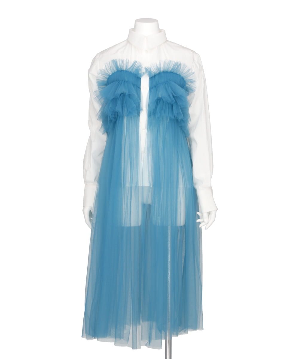TULLE TRIMMED LONG SHIRT