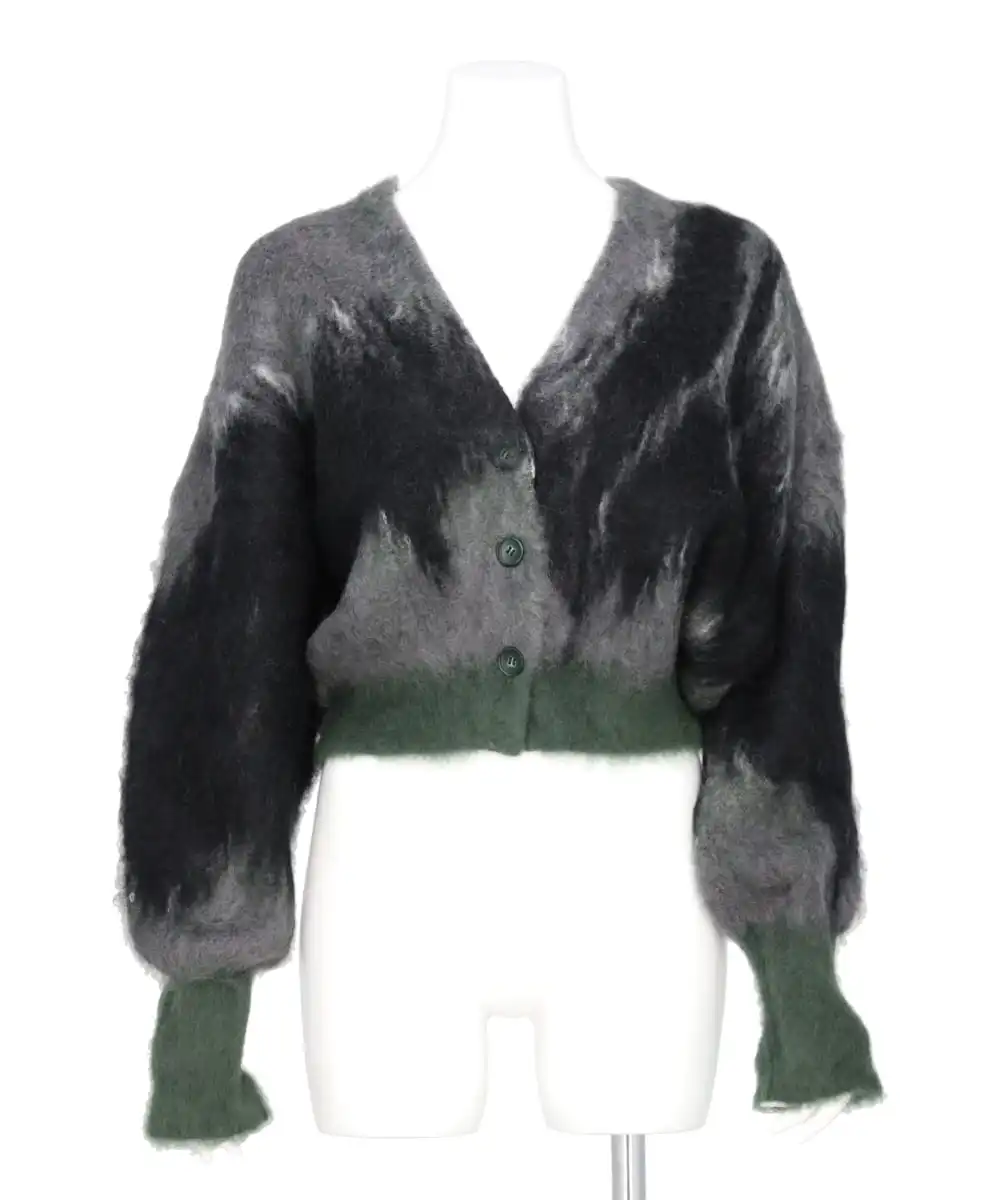 DRIP GLAZE PATTERN MOHAIR KNITTED CARDIGAN