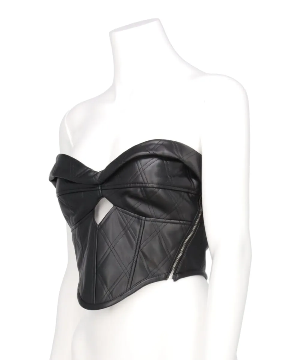 FAUX-LEATHER QUILTED BUSTIER