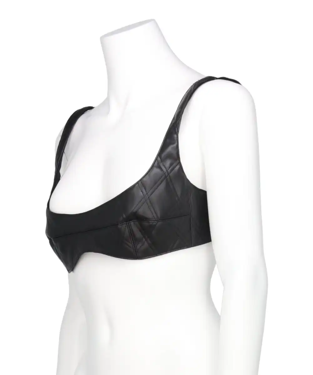 FAUX-LEATHER QUILTED BRA